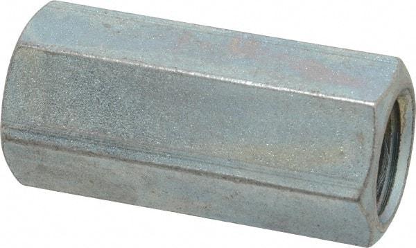 Made in USA - 3/4-10 UNC, 2-1/4" OAL Steel Standard Coupling Nut - Zinc-Plated Finish, 1" Width Across Flats - Industrial Tool & Supply