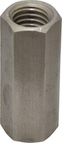 Made in USA - 5/8-11 UNC, 2-1/8" OAL Stainless Steel Standard Coupling Nut - 13/16" Width Across Flats - Industrial Tool & Supply