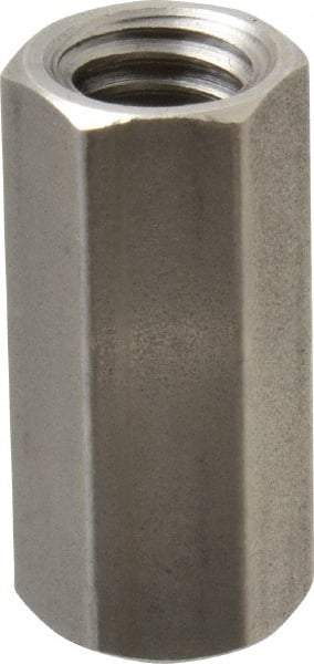 Made in USA - 3/8-16 UNC, 1-1/8" OAL Stainless Steel Standard Coupling Nut - 1/2" Width Across Flats - Industrial Tool & Supply