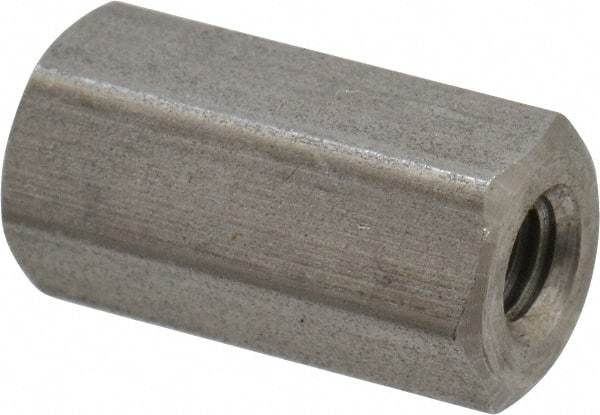 Made in USA - #10-32 UNF, 3/4" OAL Stainless Steel Standard Coupling Nut - 3/8" Width Across Flats - Industrial Tool & Supply