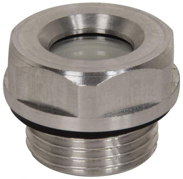 J.W. Winco - M26x1.5 Thread, 30mm Distance Across Flats, Aluminum Oil Level Sight Glasses - 32mm Flange Diameter, 8mm Head Height, 9mm Length Under Head - Industrial Tool & Supply