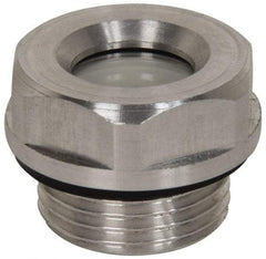 J.W. Winco - M27x1.5 Thread, 30mm Distance Across Flats, Aluminum Oil Level Sight Glasses - 32mm Flange Diameter, 8mm Head Height, 9mm Length Under Head - Industrial Tool & Supply