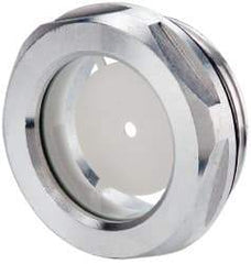 J.W. Winco - G 1-1/4 Thread, 40mm Distance Across Flats, Aluminum Oil Level Sight Glasses - 50mm Flange Diameter, 9mm Head Height, 12mm Length Under Head - Industrial Tool & Supply