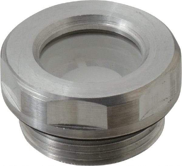 J.W. Winco - M26x1.5 Thread, 30mm Distance Across Flats, Aluminum Oil Level Sight Glasses - 32mm Flange Diameter, 8mm Head Height, 9mm Length Under Head - Industrial Tool & Supply