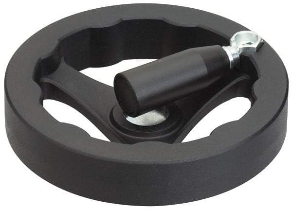 J.W. Winco - 125mm, Handwheel with Retractable Handle - 24mm Hub, Plastic, Plain Finish - Industrial Tool & Supply