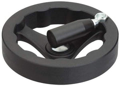 J.W. Winco - 125mm, Handwheel with Retractable Handle - 24mm Hub, Plastic, Plain Finish - Industrial Tool & Supply