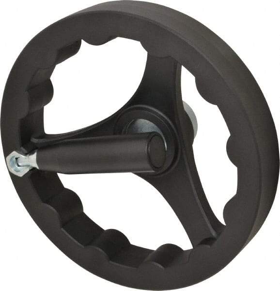 J.W. Winco - 200mm, Handwheel with Retractable Handle - 40mm Hub, Plastic, Plain Finish - Industrial Tool & Supply