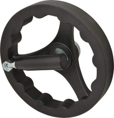 J.W. Winco - 200mm, Handwheel with Retractable Handle - 40mm Hub, Plastic, Plain Finish - Industrial Tool & Supply