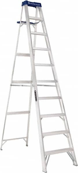Louisville - 9 Steps, 10' High, Type I Rating, Aluminum Step Ladder - Industrial Tool & Supply