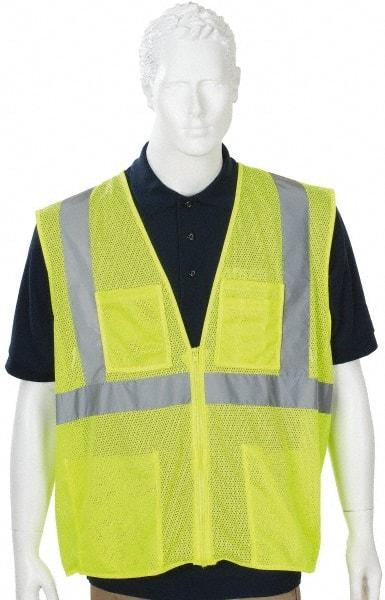 PIP - High Visibility Vest - CL2 ZIP FRONT LIME MED BARRIERE MESH FABRIC VEST - Industrial Tool & Supply