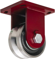 Hamilton - 6" Diam x 3" Wide, Iron Rigid Caster - 4,500 Lb Capacity, Top Plate Mount, 6-1/2" x 7-1/2" Plate, Straight Roller Bearing - Industrial Tool & Supply