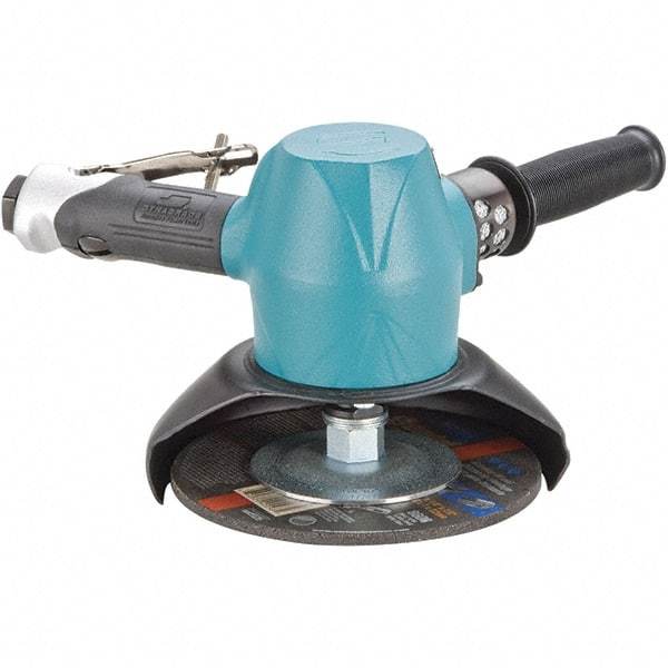 Dynabrade - 7" Wheel Diam, 7,200 RPM, Pneumatic Angle & Disc Grinder - 5/8-11 Spindle, 98 CFM, Rear Exhaust - Industrial Tool & Supply