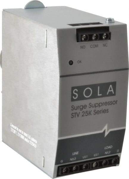 Sola/Hevi-Duty - 2.56 Inch Long x 4.87 Inch Wide x 4-3/4 Inch Deep, Hardwired Surge Protector - DIN Rail Mount, 240 VAC, 50 kA Surge Protection - Industrial Tool & Supply