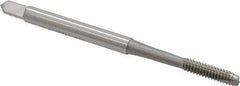 OSG - #6-40 UNF, 2 Flute, Bright Finish, High Speed Steel Spiral Point Tap - Bottoming Chamfer, Right Hand Thread, 2" OAL, 11/16" Thread Length, 0.141" Shank Diam, 2B/3B Class of Fit, Series 105B - Exact Industrial Supply
