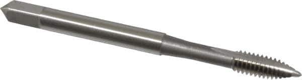 OSG - #8-32 UNC, 2 Flute, Bright Finish, High Speed Steel Spiral Point Tap - Plug Chamfer, Right Hand Thread, 2-1/8" OAL, 3/4" Thread Length, 0.168" Shank Diam, 2B Class of Fit, Series 105 - Exact Industrial Supply