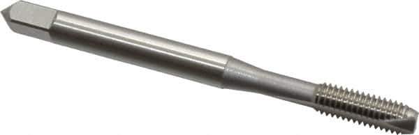 OSG - #10-32 UNF, 2 Flute, Bright Finish, High Speed Steel Spiral Point Tap - Bottoming Chamfer, Right Hand Thread, 2-3/8" OAL, 7/8" Thread Length, 0.194" Shank Diam, 2B Class of Fit, Series 105B - Exact Industrial Supply