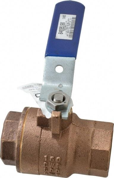 NIBCO - 1-1/2" Pipe, Full Port, Bronze Standard Ball Valve - 2 Piece, Inline - One Way Flow, FNPT x FNPT Ends, Lever Handle, 600 WOG, 150 WSP - Industrial Tool & Supply