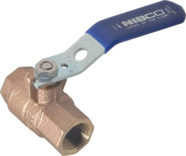 NIBCO - 1/2" Pipe, Full Port, Bronze Standard Ball Valve - 2 Piece, Inline - One Way Flow, FNPT x FNPT Ends, Lever Handle, 600 WOG, 150 WSP - Industrial Tool & Supply