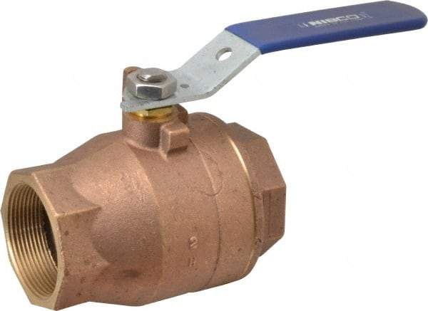 NIBCO - 2" Pipe, Full Port, Bronze Standard Ball Valve - 2 Piece, Inline - One Way Flow, FNPT x FNPT Ends, Lever Handle, 600 WOG, 150 WSP - Industrial Tool & Supply