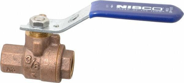 NIBCO - 3/8" Pipe, Full Port, Bronze Standard Ball Valve - 2 Piece, Inline - One Way Flow, FNPT x FNPT Ends, Lever Handle, 600 WOG, 150 WSP - Industrial Tool & Supply