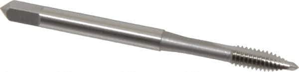 OSG - #8-32 UNC, 2 Flute, Bright Finish, High Speed Steel Spiral Point Tap - Plug Chamfer, Right Hand Thread, 2-1/8" OAL, 3/4" Thread Length, 0.168" Shank Diam, Series 105 - Exact Industrial Supply