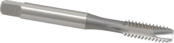 OSG - #8-32 UNC, 2 Flute, Bright Finish, High Speed Steel Spiral Point Tap - Bottoming Chamfer, Right Hand Thread, 2-1/8" OAL, 3/4" Thread Length, 0.168" Shank Diam, Series 105B - Exact Industrial Supply