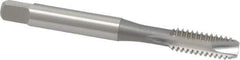 OSG - #8-32 UNC, 2 Flute, Bright Finish, High Speed Steel Spiral Point Tap - Bottoming Chamfer, Right Hand Thread, 2-1/8" OAL, 3/4" Thread Length, 0.168" Shank Diam, Series 105B - Exact Industrial Supply