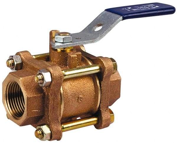 NIBCO - 1-1/4" Pipe, Full Port, Bronze Standard Ball Valve - 3 Piece, Inline - One Way Flow, FNPT x FNPT Ends, Lever Handle, 600 WOG, 150 WSP - Industrial Tool & Supply