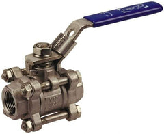 NIBCO - 1-1/2" Pipe, Full Port, Carbon Steel Standard Ball Valve - 3 Piece, Inline - One Way Flow, FNPT x FNPT Ends, Locking Lever Handle, 1,000 WOG - Industrial Tool & Supply