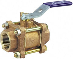 NIBCO - 2" Pipe, Full Port, Bronze Standard Ball Valve - 3 Piece, Inline - One Way Flow, FNPT x FNPT Ends, Locking Lever Handle, 600 WOG, 150 WSP - Industrial Tool & Supply