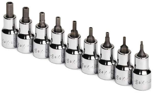 SK - 9 Piece 3/8" Drive Inch Hex Bit Socket Set - 5/64 to 1/4" Hex - Industrial Tool & Supply