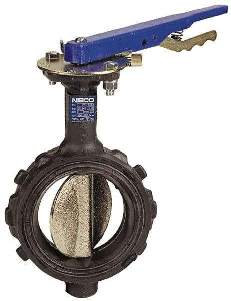 NIBCO - 8" Pipe, Wafer Butterfly Valve - Lever Handle, Ductile Iron Body, EPDM Seat, 250 WOG, Ductile Iron Disc, Stainless Steel Stem - Industrial Tool & Supply