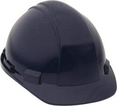 North - ANSI Type II, Class E Rated, 4-Point, Ratchet Adjustment Hard Hat - Size 6-1/2 to 8, Navy Blue, Standard Brim - Industrial Tool & Supply
