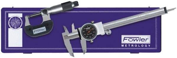 Fowler - 3 Piece, Machinist Caliper and Micrometer Tool Kit - 0 to 6 Inch Caliper, 0 to 1 Inch Micrometer, 0.0001 Inch Graduation - Industrial Tool & Supply