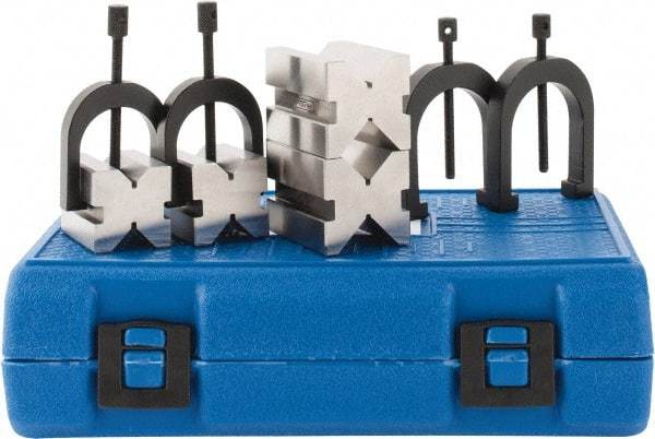 Fowler - 1 to 1-1/2" Capacity, 90° Angle, 4-Way V-Block - 1-1/2 and 2" Long x 1-1/4 and 1-1/2" Wide x 1-1/4 and 1-1/2" High, Sold as 2 Block Set - Industrial Tool & Supply