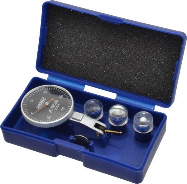Fowler - 0.03 Inch Range, 0.0005 Inch Dial Graduation, Horizontal Dial Test Indicator - 1-1/2 Inch Black Dial, 0-15-0 Dial Reading - Industrial Tool & Supply