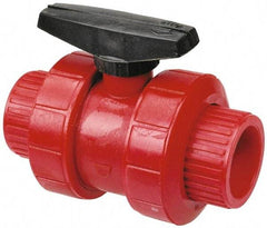 NIBCO - 1" Pipe, Full Port, PVDF True Union Design Ball Valve - 1 Piece, Inline - One Way Flow, Solvent x Solvent Ends, Wedge Handle, 150 WOG - Industrial Tool & Supply