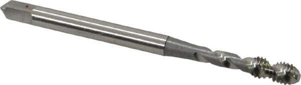OSG - #4-40 UNC, 2 Flute, 50° Helix, Bottoming Chamfer, Bright Finish, High Speed Steel Spiral Flute STI Tap - Right Hand Flute, 1-7/8" OAL, 0.141" Shank Diam, 9/16" Thread Length - Exact Industrial Supply