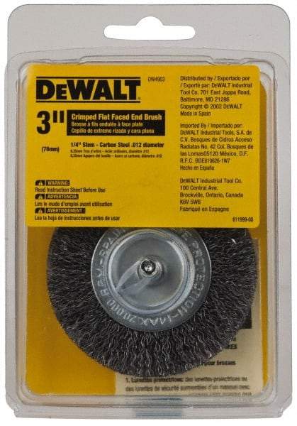 DeWALT - 3" Brush Diam, Flat Faced, End Brush - 1/4" Diam Shank, 20,000 Max RPM - Industrial Tool & Supply