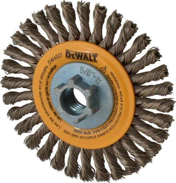 DeWALT - 4" OD, 5/8-11 Arbor Hole, Knotted Stainless Steel Wheel Brush - 0.02" Filament Diam, 20,000 RPM - Industrial Tool & Supply