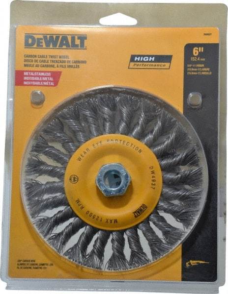 DeWALT - 6" OD, 5/8" Arbor Hole, Knotted Steel Wheel Brush - 0.025" Filament Diam, 12,500 RPM - Industrial Tool & Supply