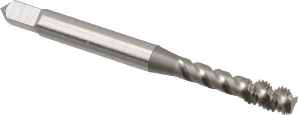 OSG - #8-32 UNC, 3 Flute, 50° Helix, Bottoming Chamfer, Bright Finish, High Speed Steel Spiral Flute STI Tap - Right Hand Flute, 2-1/8" OAL, 0.22" Shank Diam, 3/4" Thread Length - Exact Industrial Supply