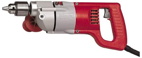 Milwaukee Tool - 1/2" Keyed Chuck, 1,000 RPM, D-Handle Electric Drill - 7 Amps, 120 Volts, Reversible, Includes Chuck Key with Holder & Side Handle - Industrial Tool & Supply