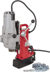 Milwaukee Tool - 1-1/4" Chuck, 11" Travel, Portable Electromagnetic Drill Press - 375 & 750 RPM, 12.5 Amps, 120 Volts, 9' Cord Length - Industrial Tool & Supply