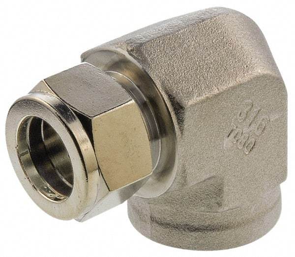 Parker - 1/4" OD, Stainless Steel Female Elbow - -425 to 1,200°F, 9/16" Hex, Comp x FNPT Ends - Industrial Tool & Supply