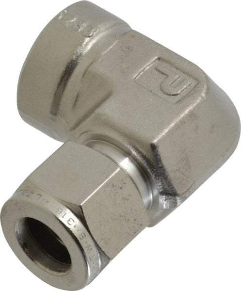Parker - 1/2" OD, Stainless Steel Female Elbow - -425 to 1,200°F, 1-1/16" Hex, Comp x FNPT Ends - Industrial Tool & Supply