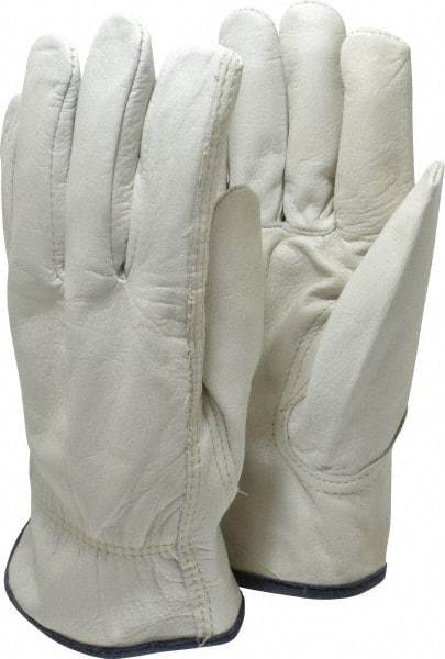 MCR Safety - Size XL (10) Grain Cowhide General Protection Work Gloves - For Work & Driver, Uncoated, Slip-On Cuff, Full Fingered, Cream/Blue, Paired - Industrial Tool & Supply