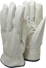 MCR Safety - Size XL (10) Grain Cowhide General Protection Work Gloves - For Work & Driver, Uncoated, Slip-On Cuff, Full Fingered, Cream/Blue, Paired - Industrial Tool & Supply