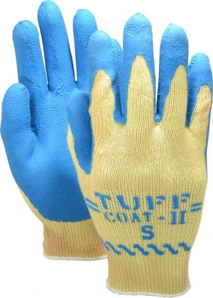 SHOWA - Size S (7), ANSI Cut Lvl 3, Abrasion Lvl 4, Rubber Coated Cut Resistant Gloves - Palm & Fingers Coated, Kevlar Lining, Knit Wrist, Yellow/Blue, Paired - Industrial Tool & Supply