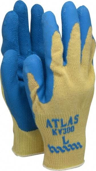 SHOWA - Size L (9), ANSI Cut Lvl 3, Abrasion Lvl 4, Rubber Coated Cut Resistant Gloves - Palm & Fingers Coated, Kevlar Lining, Knit Wrist, Yellow/Blue, Paired - Industrial Tool & Supply